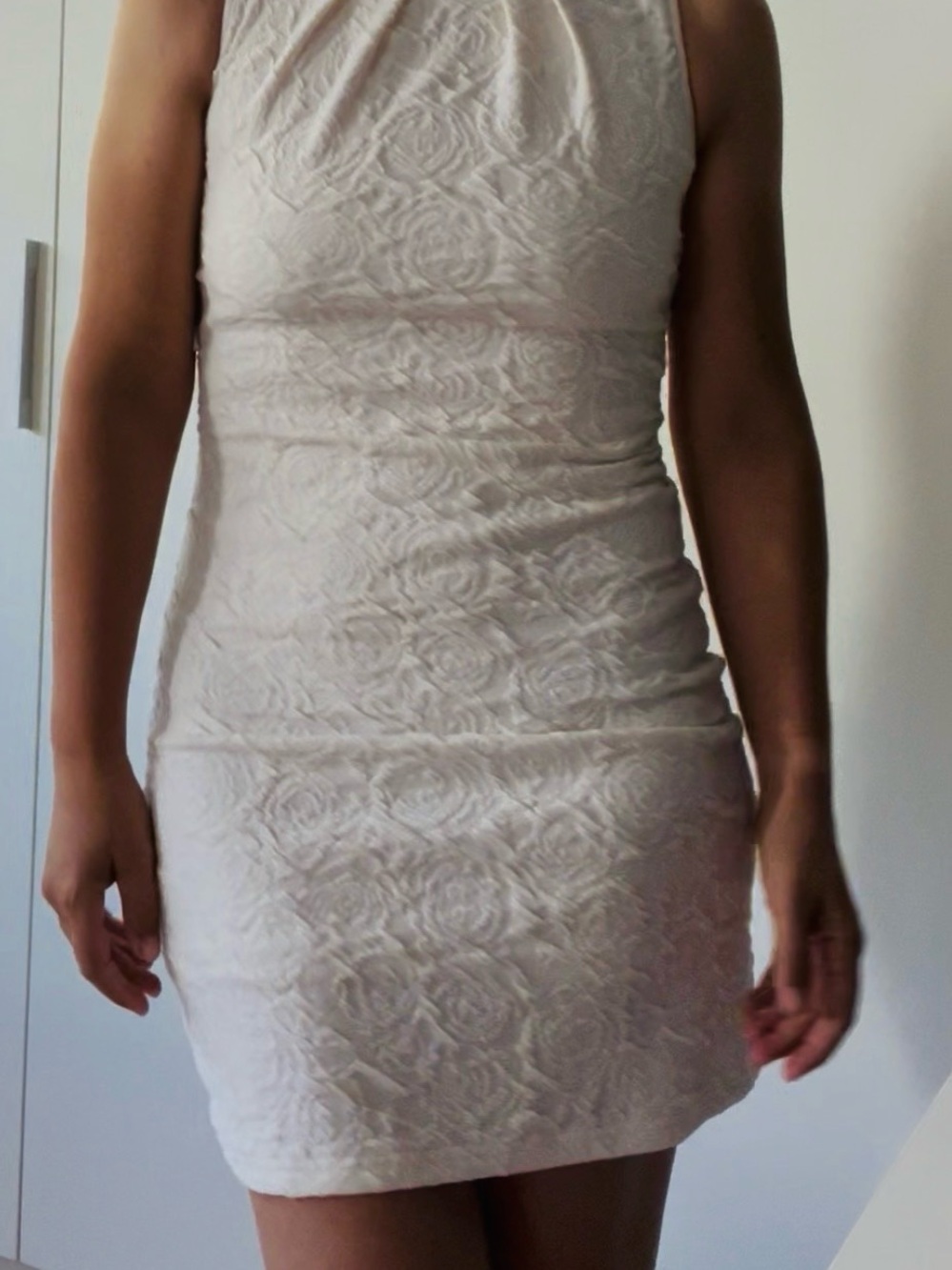 Papillon Blanc Cream Textured Halter Mini Dress